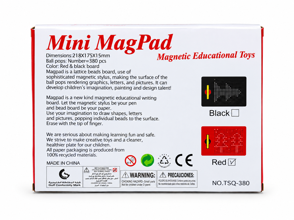 Mini MagPad – Magnetic Drawing Board for Kids | 380 Pcs Educational Doodle Pad (Red)