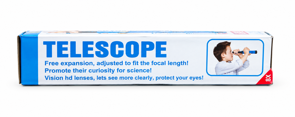 Kojo Telescope box side panel describing focusing and vision features