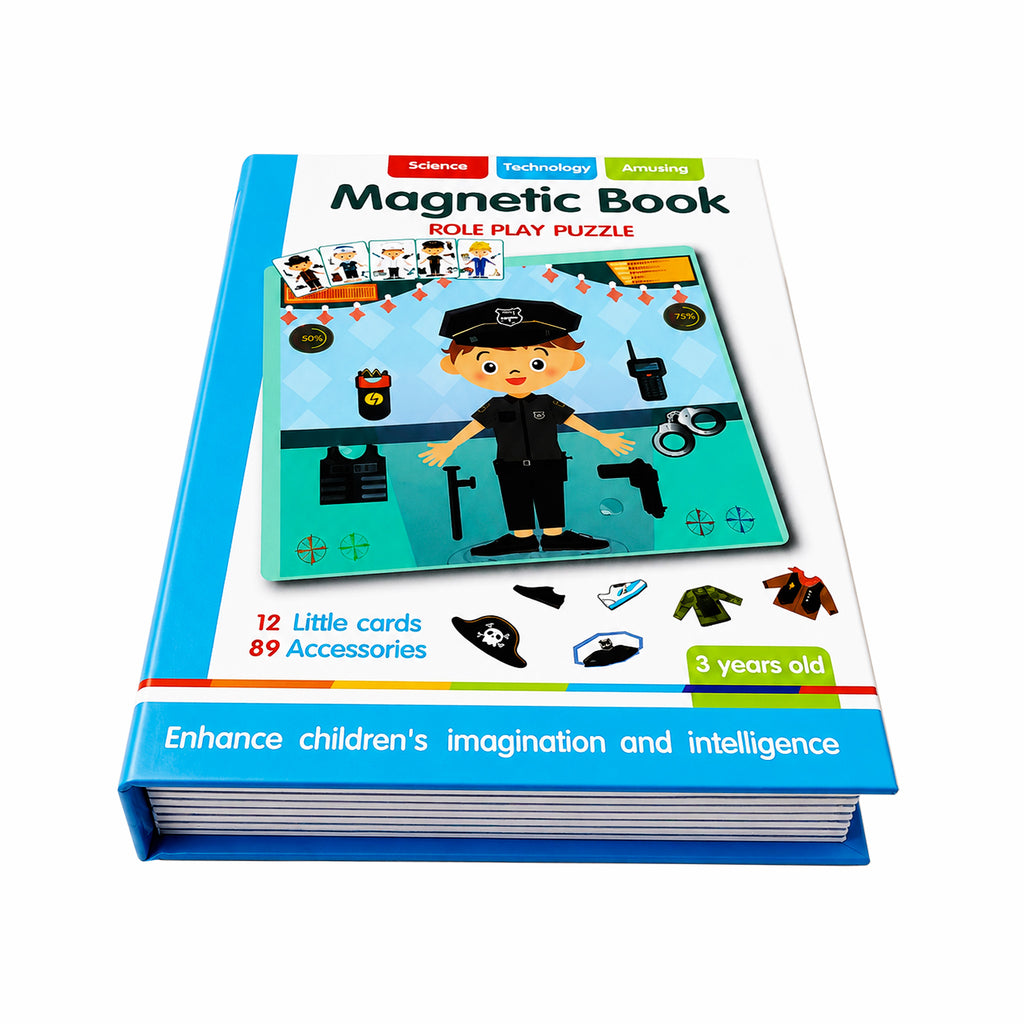 Child dressing a character with the Kojo Magnetic Book Role Play Puzzle