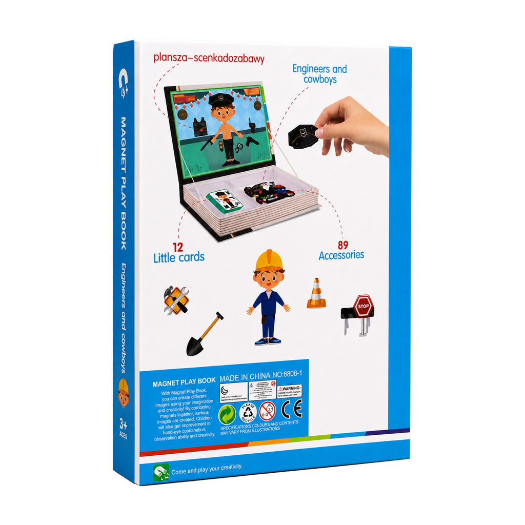 Open Kojo Magnetic Book showing role play character and magnetic pieces