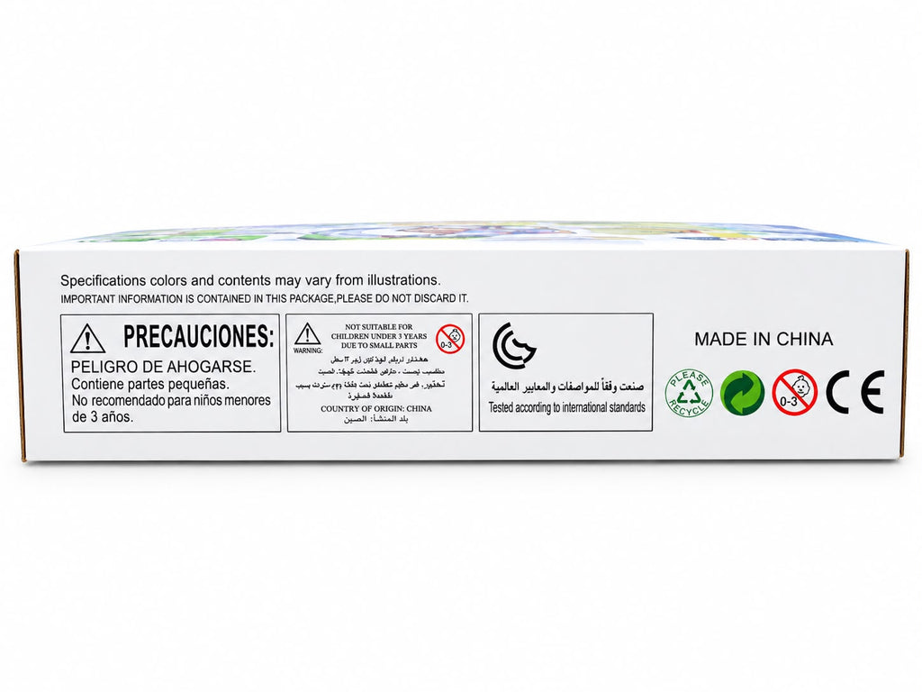 Solar robot kit box label with a small-parts choking warning for under 3 years and the CE mark