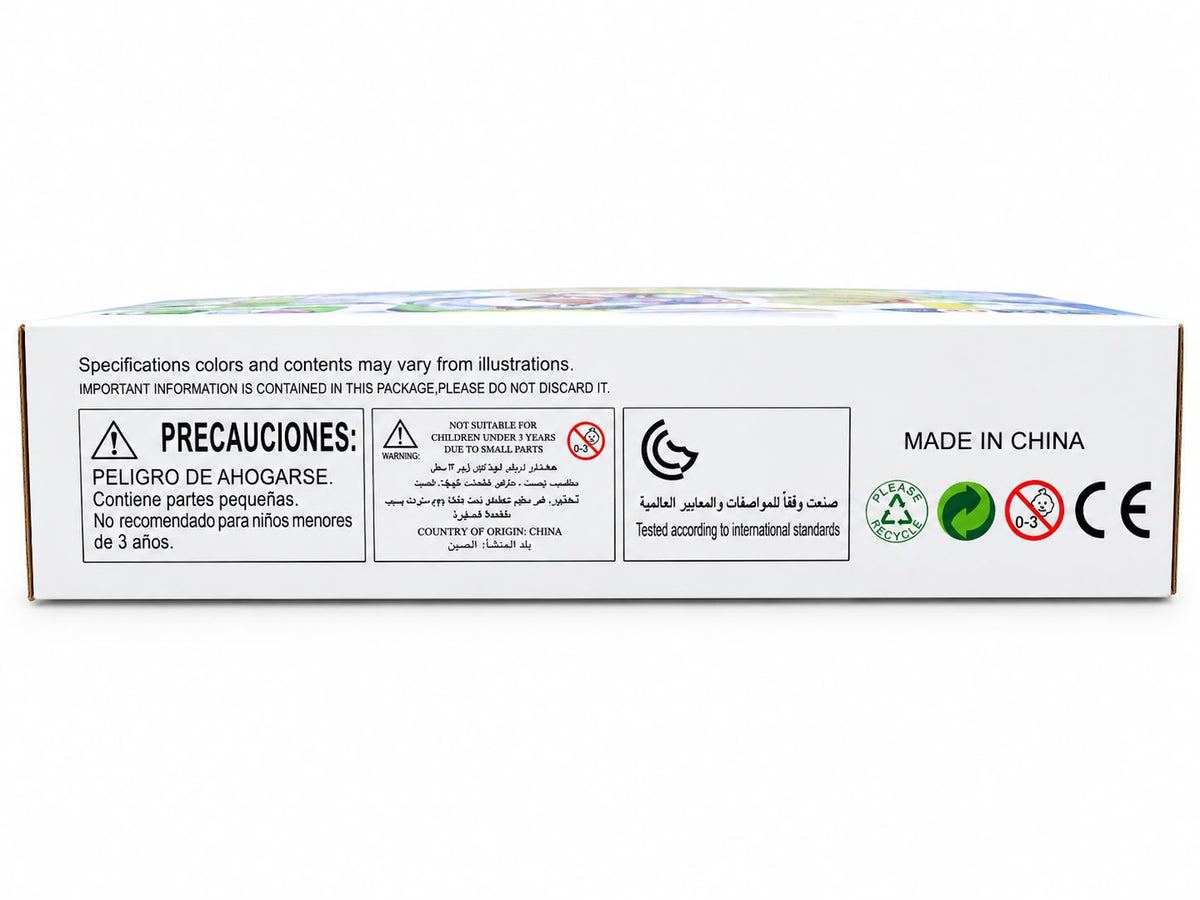 Solar robot kit box label with a small-parts choking warning for under 3 years and the CE mark