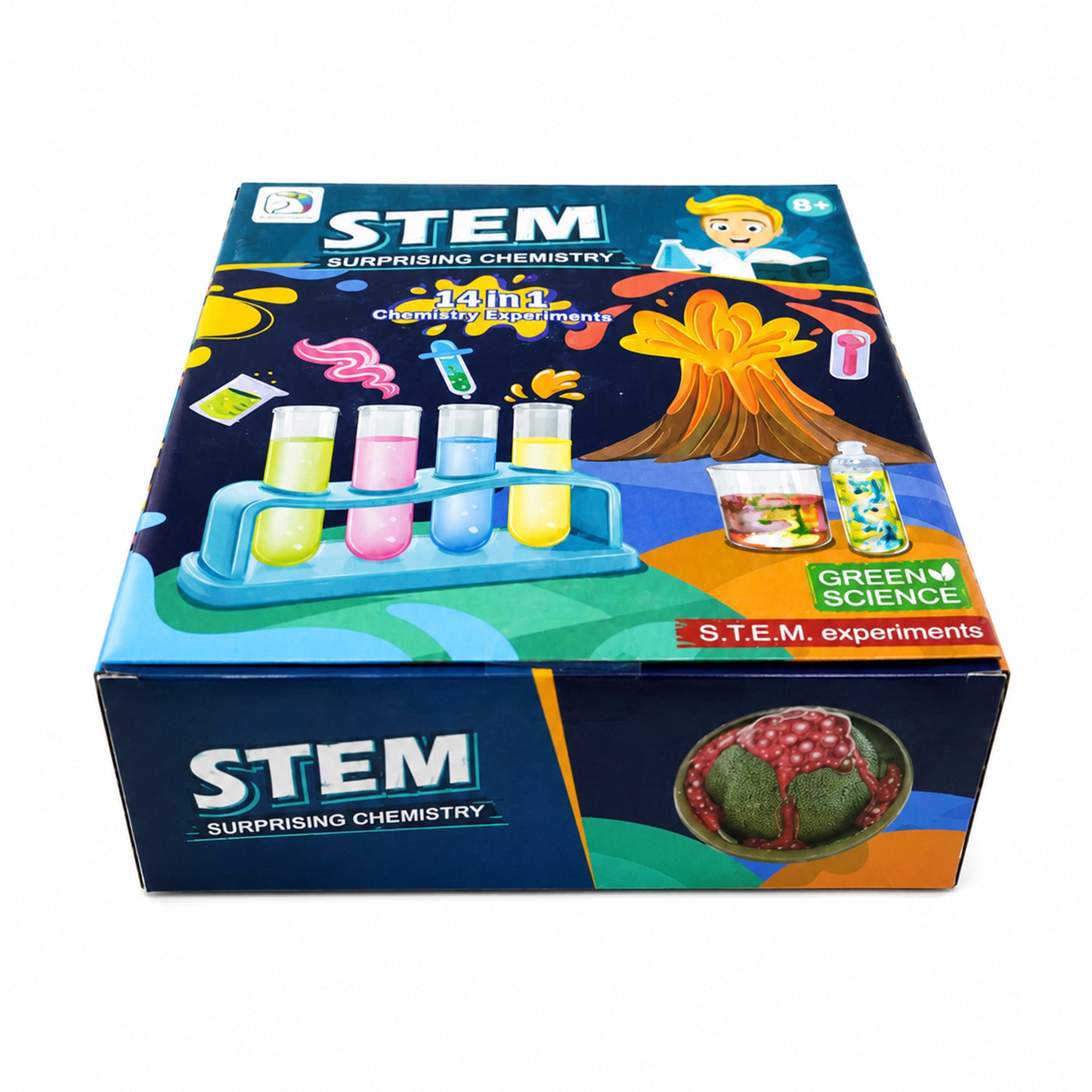  Kojo STEM Chemistry Kit showing 14 experiments including volcano and colour change