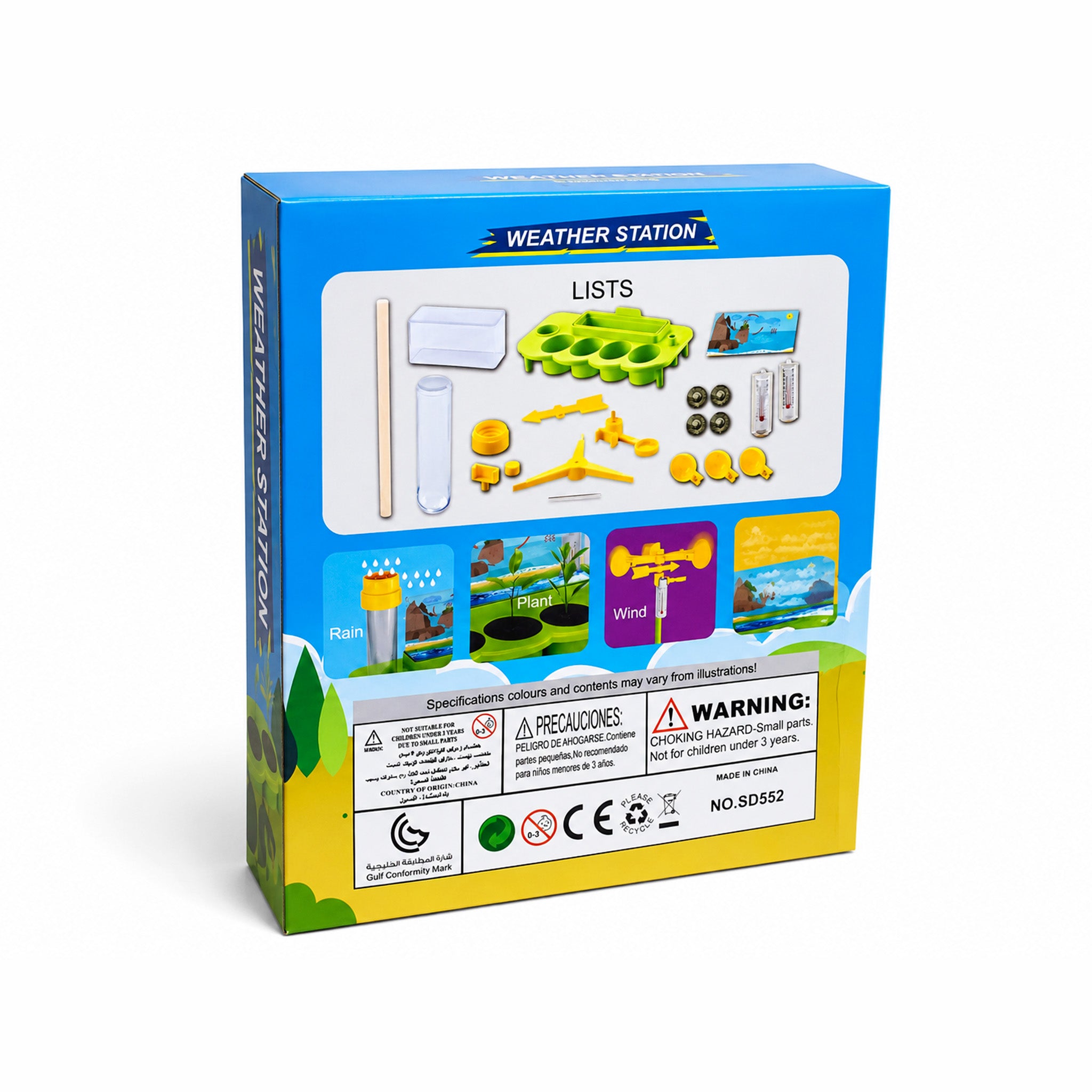 Kojo STEM Weather Station kit parts including wind meter, rain gauge and thermometer